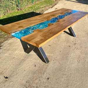 Burr Elm & Ocean Art Large River Dining Table
