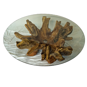 Teak Root Round Coffee Table With Glass (110cm)