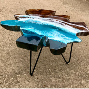 Teak & Resin Ocean Art Coffee Table