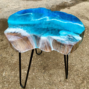 Teak & Resin Ocean Art Side Table 