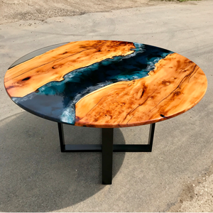 Circular Yew & Resin River Dining Table