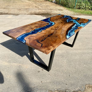 Elm Islands Dining Table Deep Sea Resin 