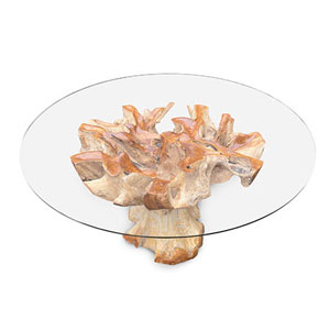 Teak Root Round Dining Table With Glass (150cm)