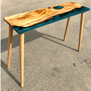 Olive Wood & Blue Resin River Console Table 2