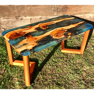Yew & Clear Blue Resin River Coffee Table