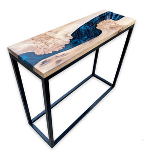 Burr Elm Console Table Galactic Blue