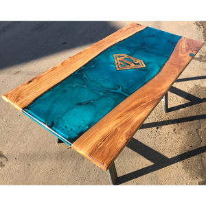 Olive Wood & Resin River Dining Table - Superman!