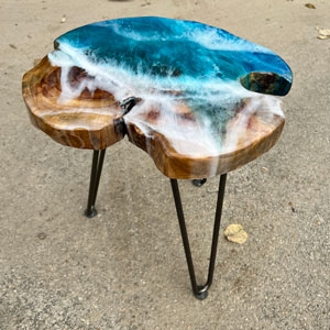 Teak & Resin Ocean Art Side Table 36