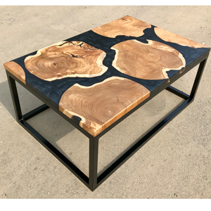 Teak Discs & Dark Grey Resin Coffee Table (90x60)