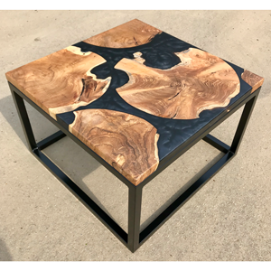 Teak Discs & Dark Grey Resin Coffee Table (60x60)