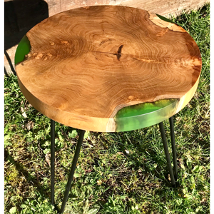 Teak Circular Resin River Side Table Green 2