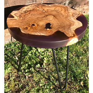 Teak Circular Resin River Side Table Purple 1