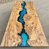 Burred Oak Dining Table & Reef Blue Resin  Thumbnail