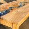 Burr Elm & Deep Sea River Dining Table with Wooden Legs Thumbnail