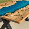 Burred Oak Lightning & Reef Blue Dining Table Thumbnail