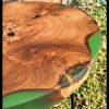 Teak Circular Resin River Side Table Green (SOLD) Thumbnail