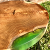 Teak Circular Resin River Side Table Green 2 Thumbnail