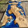 Full Burr Oak River Dining Table with Ocean Art Thumbnail