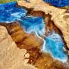 Full Burr Oak River Dining Table with Ocean Art Thumbnail