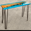 Live Edge Yew Wood & Blue Resin River Console Table SOLD Thumbnail