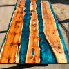 Yew Wood & Reef Blue Resin River Dining Table (SOLD) Thumbnail