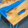 Live Edge Yew Wood & Blue Resin River Coffee Table Thumbnail