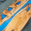 Live Edge Yew Wood & Blue Resin River Coffee Table Thumbnail