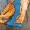 Live Edge Yew Wood & Blue Resin River Console Table Thumbnail
