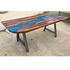 Walnut & Blue Resin River Dining Table (SOLD)